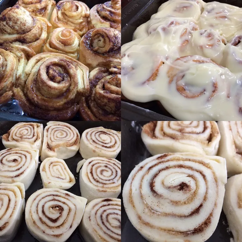 process of baking cinnamon rolls collage