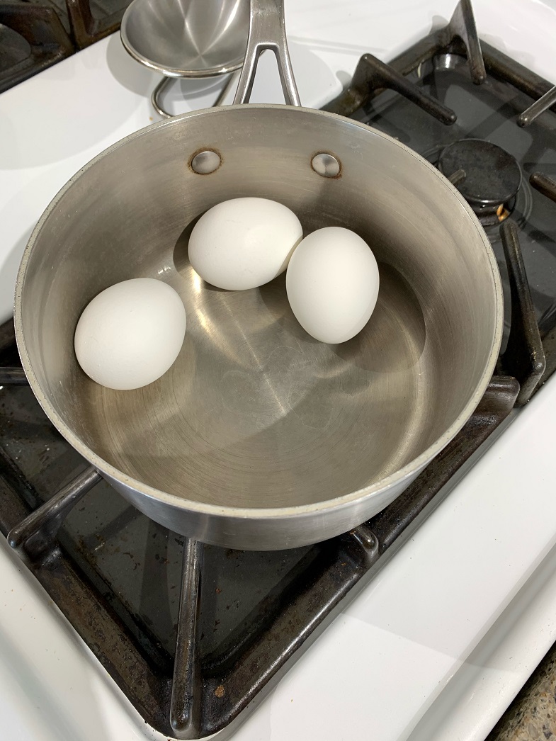 boiled eggs in a pot