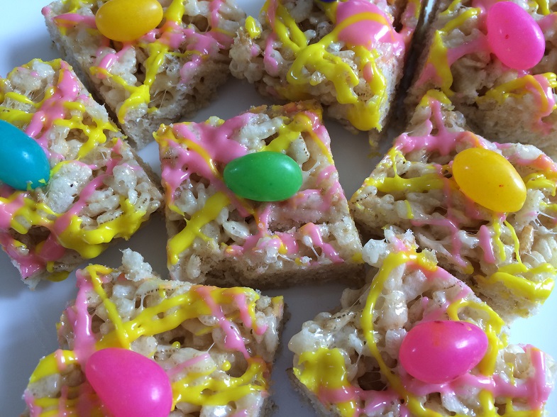 rice krispie cake with jelly  beans