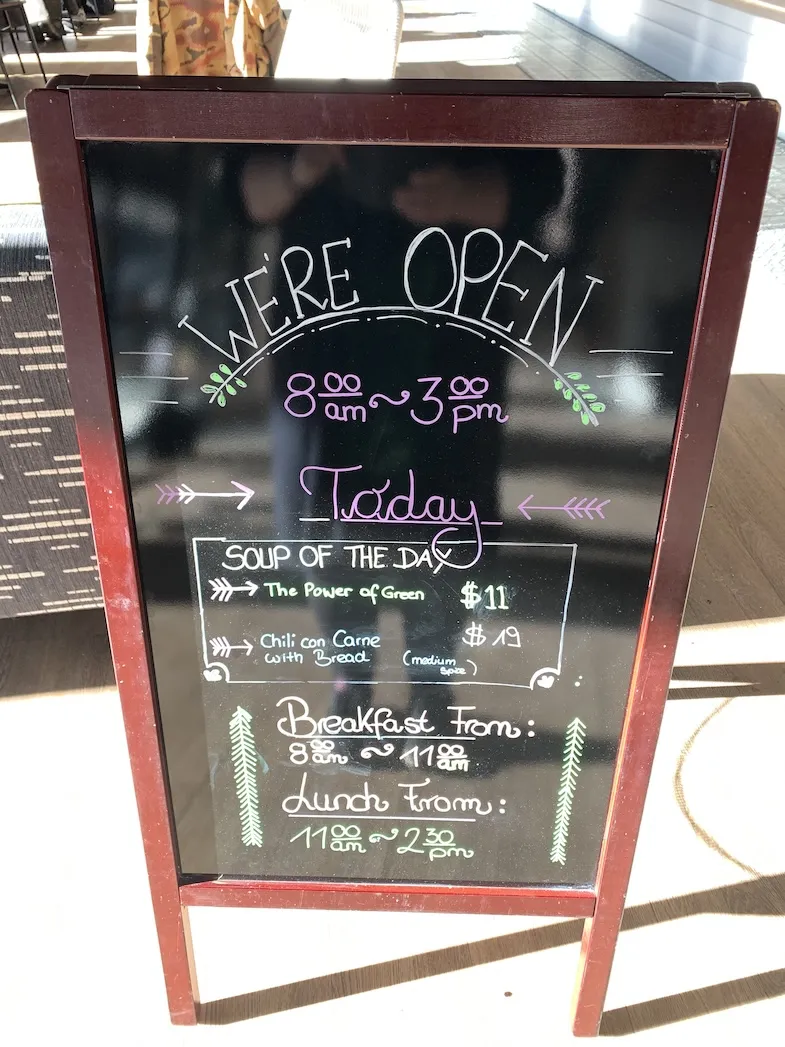 Alder's Cafe interior sign showing the daily specials