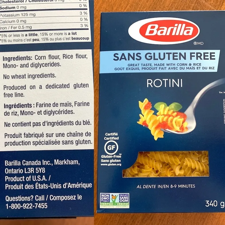 box of Barilla gluten free rotini pasta