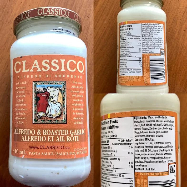 Classico Alfredo and Roasted Garlic pasta sauce