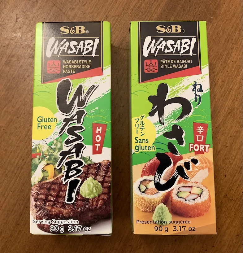 S & B wasabi paste packages