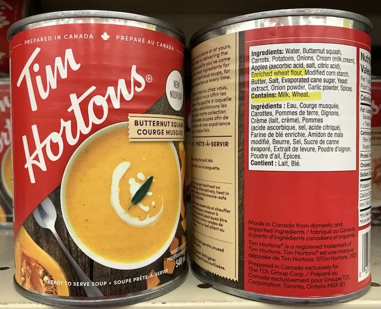 Tim Horton's butternut soup NOT gluten-free