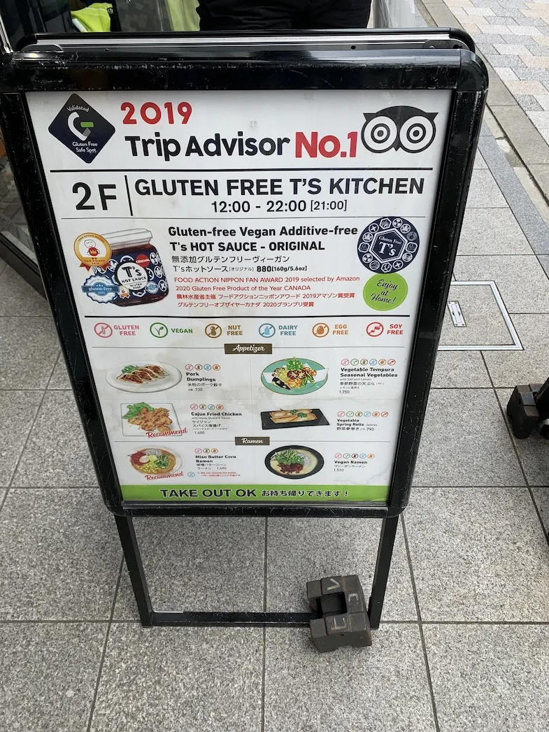 Gluten Free T's Kitchen sidewalk menu.