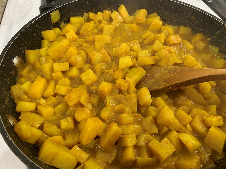 aloo mater in frying pan