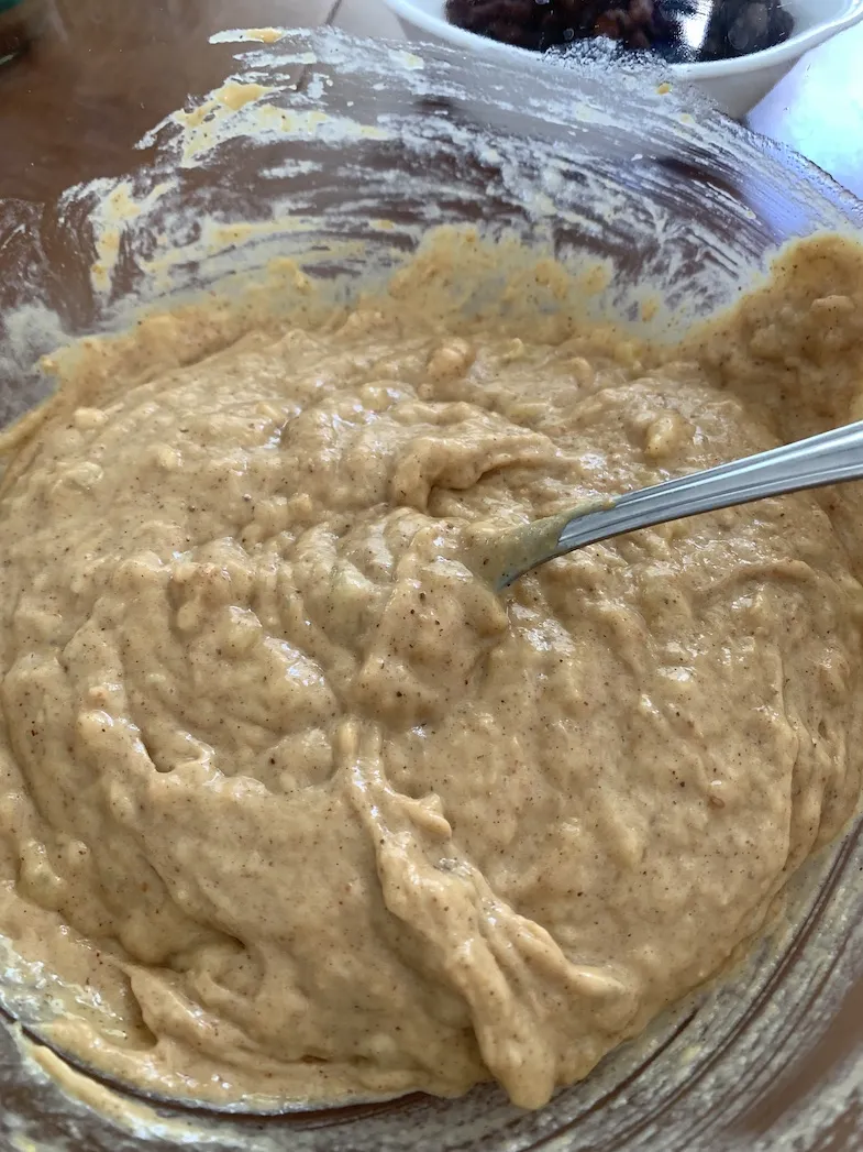 mixed bananas and peanut butter in a bowl.