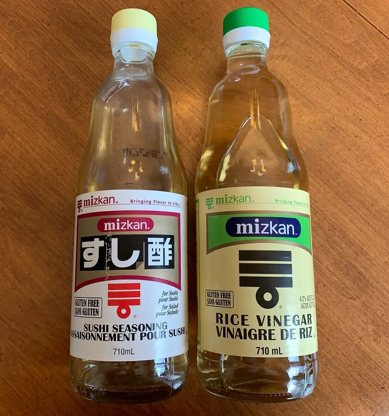 bottles of plain and seasoned rice vinegar