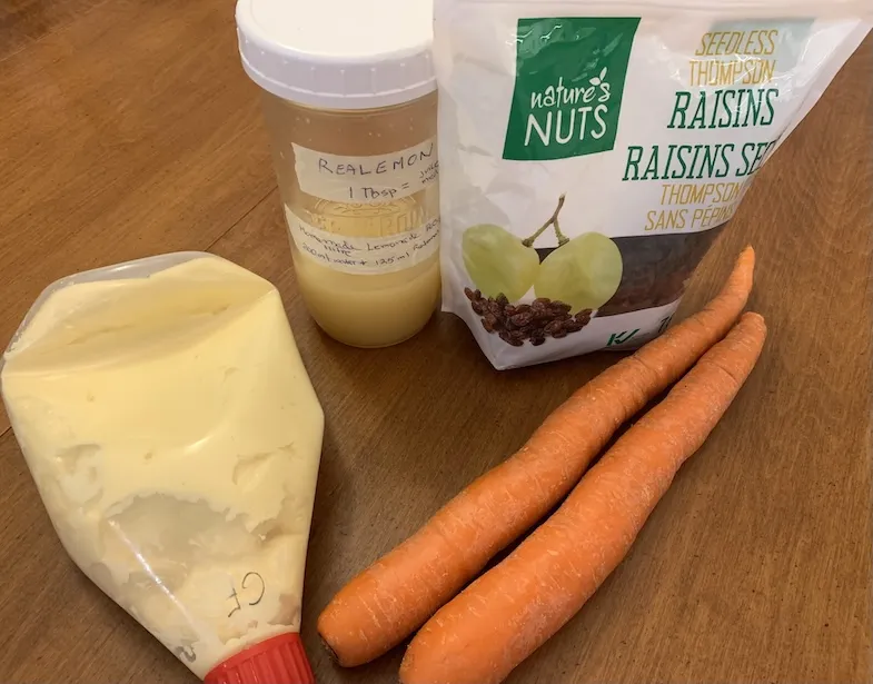 Ingredients for Carrot and Raisin Salad