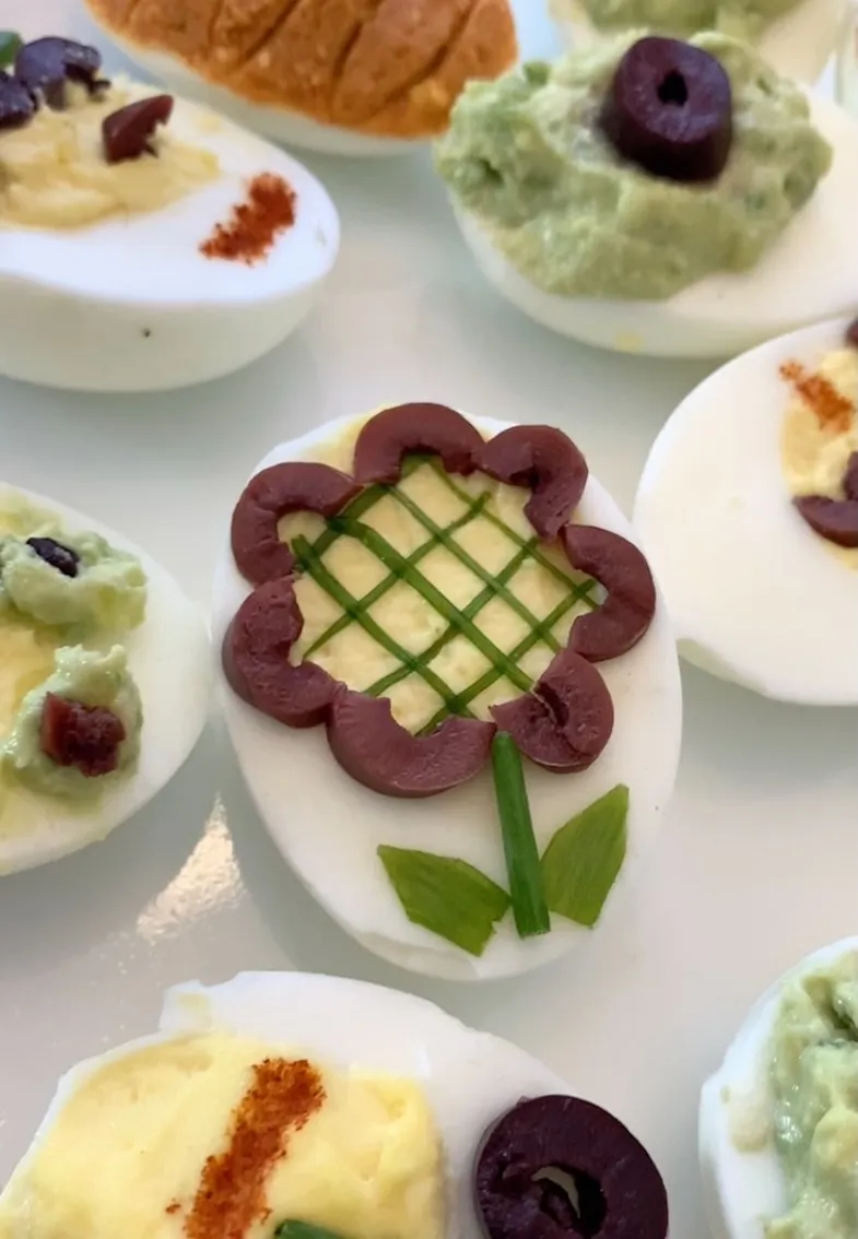 close-up Halloween deviled eggs