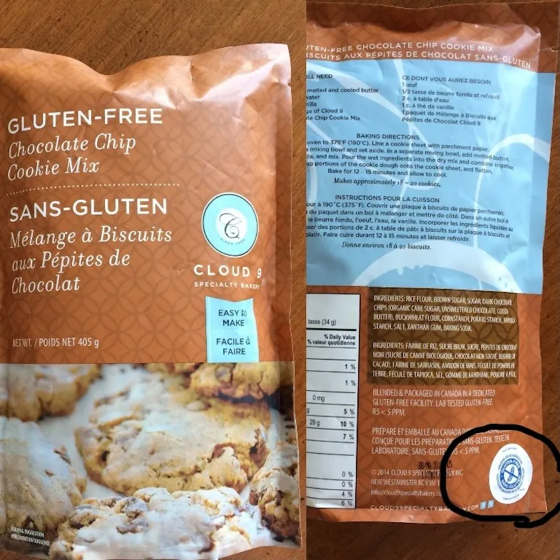 CCA certified gluten-free logo on Cloud 9 cookie mix