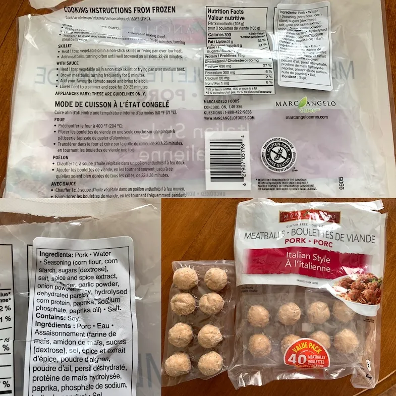 gluten free Marc Angelo pork Italian style frozen meatball package