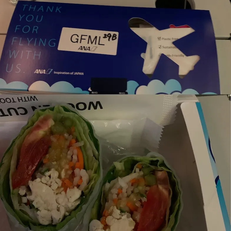 Gluten-Free ANA breakfast rice paper and lettuce spring roll for breakfast