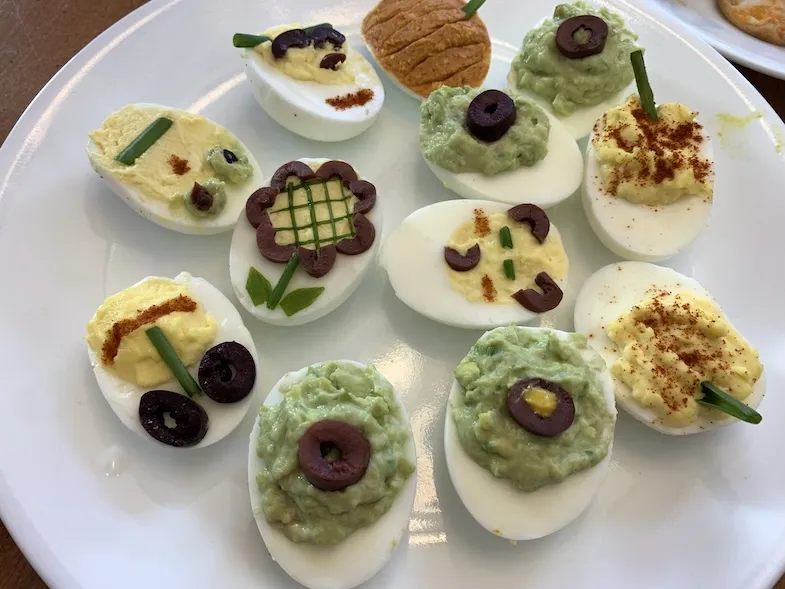 gluten-free Halloween deviled eggs on a plate