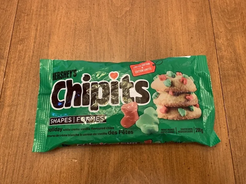 front of Hershey's Gluten-Free Holiday Chipits package