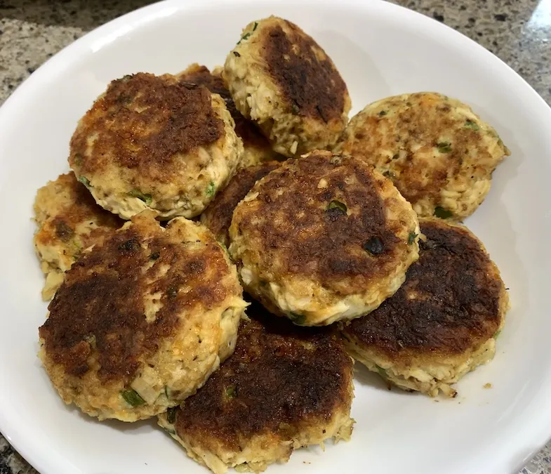 fried gluten-free leftover chicken patties in a serving bowl