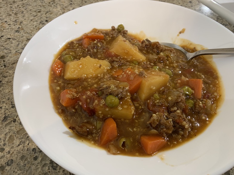 leftover stew in a bowl