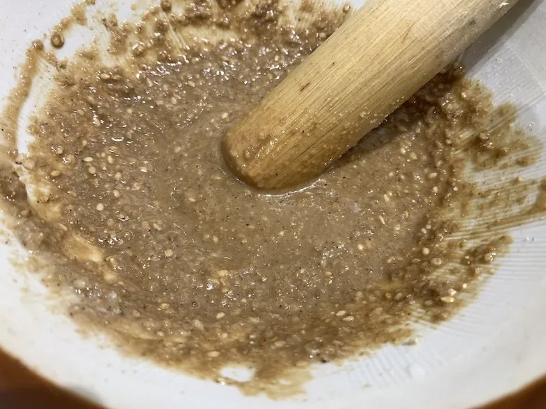 mixed sesame dressing in bowl