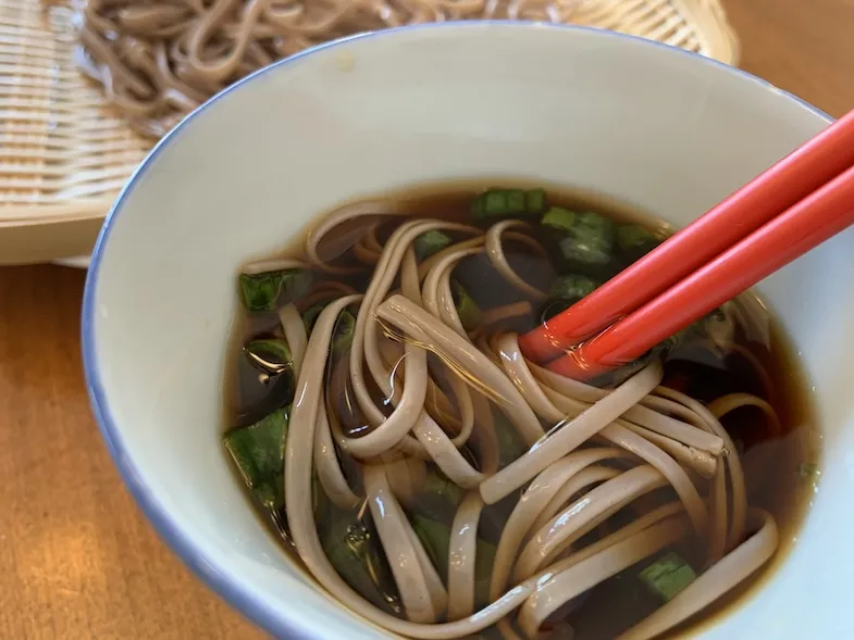 gluten-free soba noodles in the tsuyu gluten-free dipping sauce container