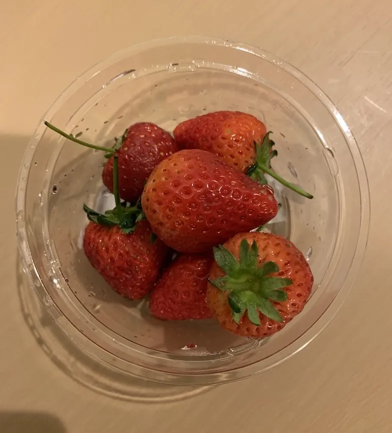 small container of fresh strawberries from a Japanese convenience store