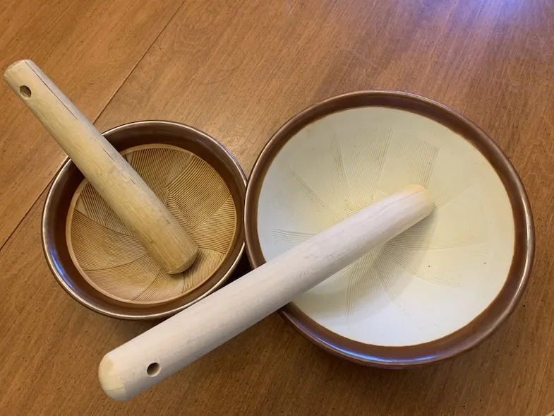 Japanese mortar and pestle called suribachi and surikogi