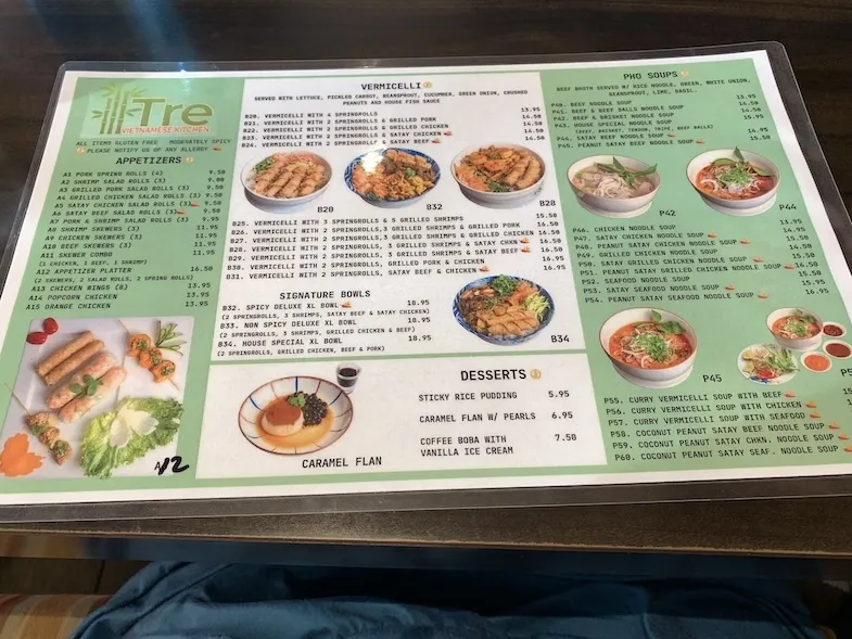 Front of Tre Vietnamese Kitchen menu